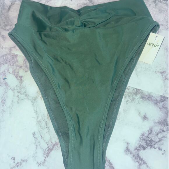 Aerie-Swimwear-Bikini Bottoms-Small-High Cut Cheeky-Green - Picture 1 of 3